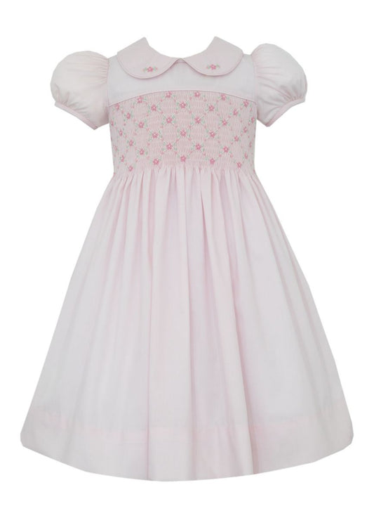 Anavini Couture Girls Pink Batiste Dress - Fully Smocked Bodice by Anavini