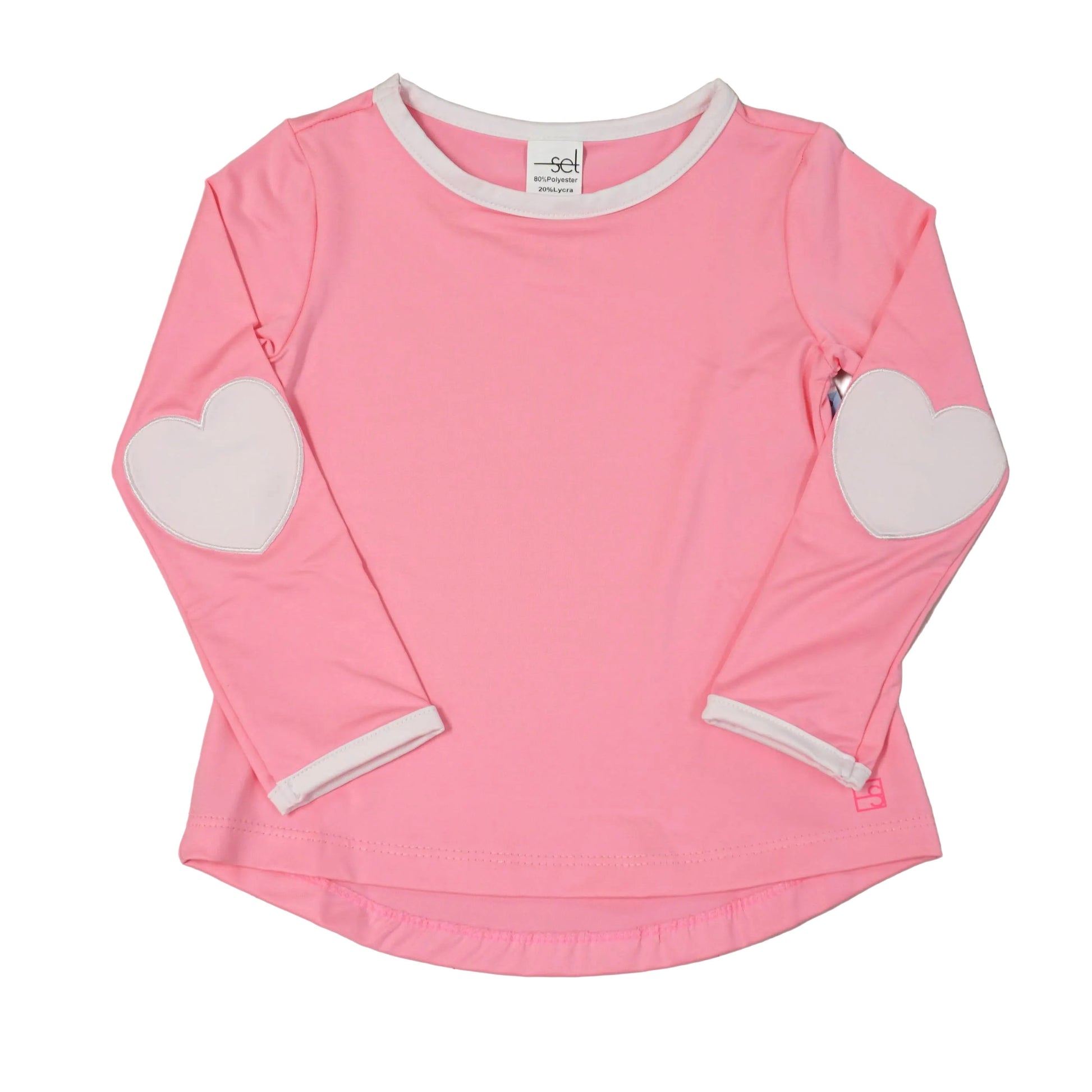 Lullaby Set Girls Pink Athleisure Top with Hearts on Elbows