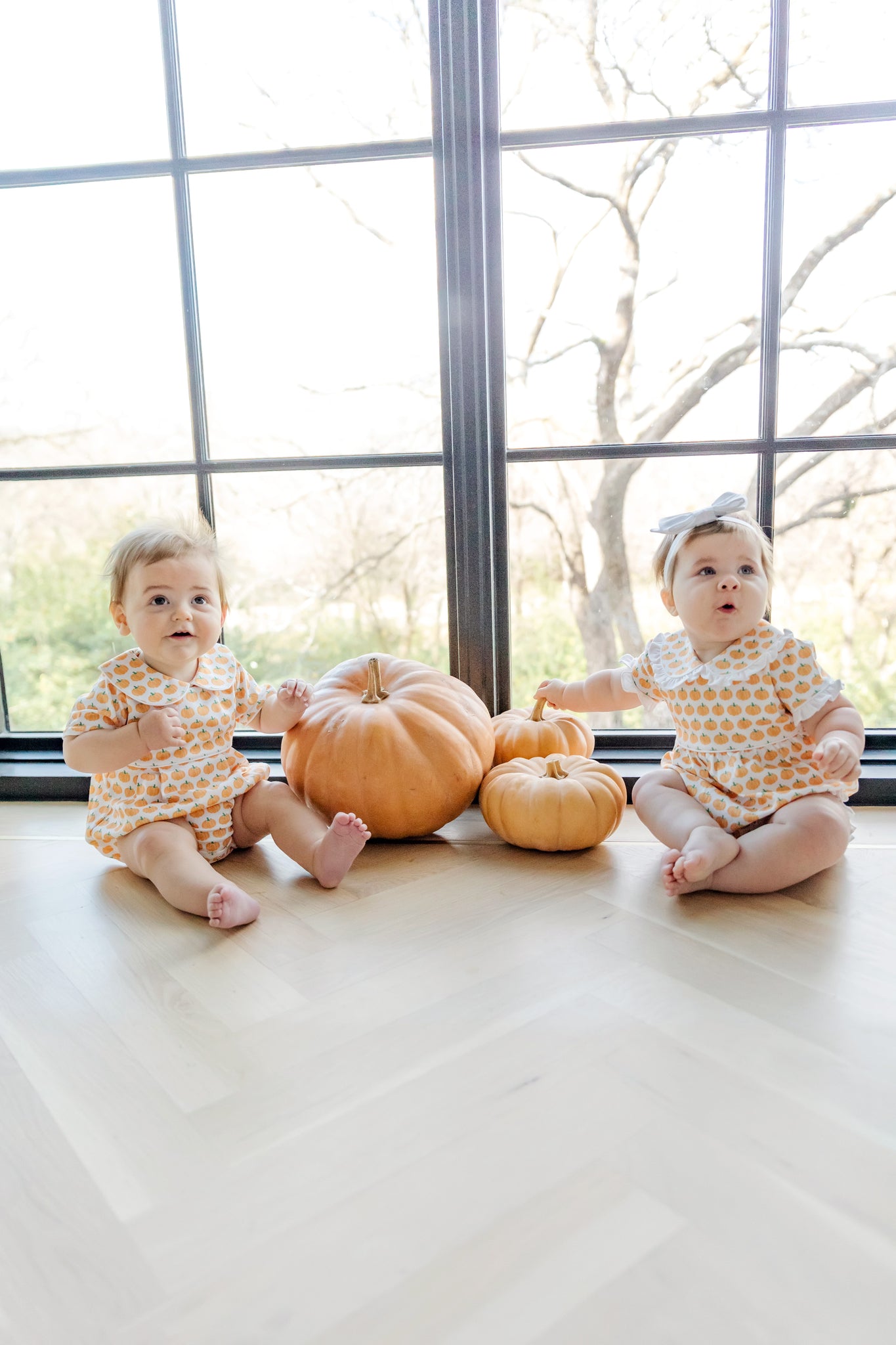 Lila & Hayes Baby Girls Council Bubble - Orange Harvest Pumpkins