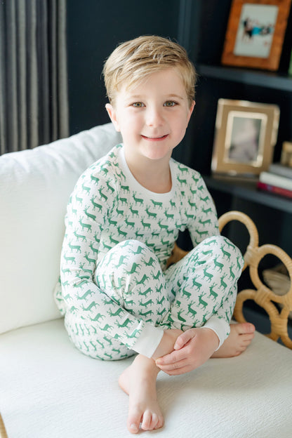 Lila & Hayes Boys Grayson Pajamas Set - Green Woodland Deer by Lila & Hayes