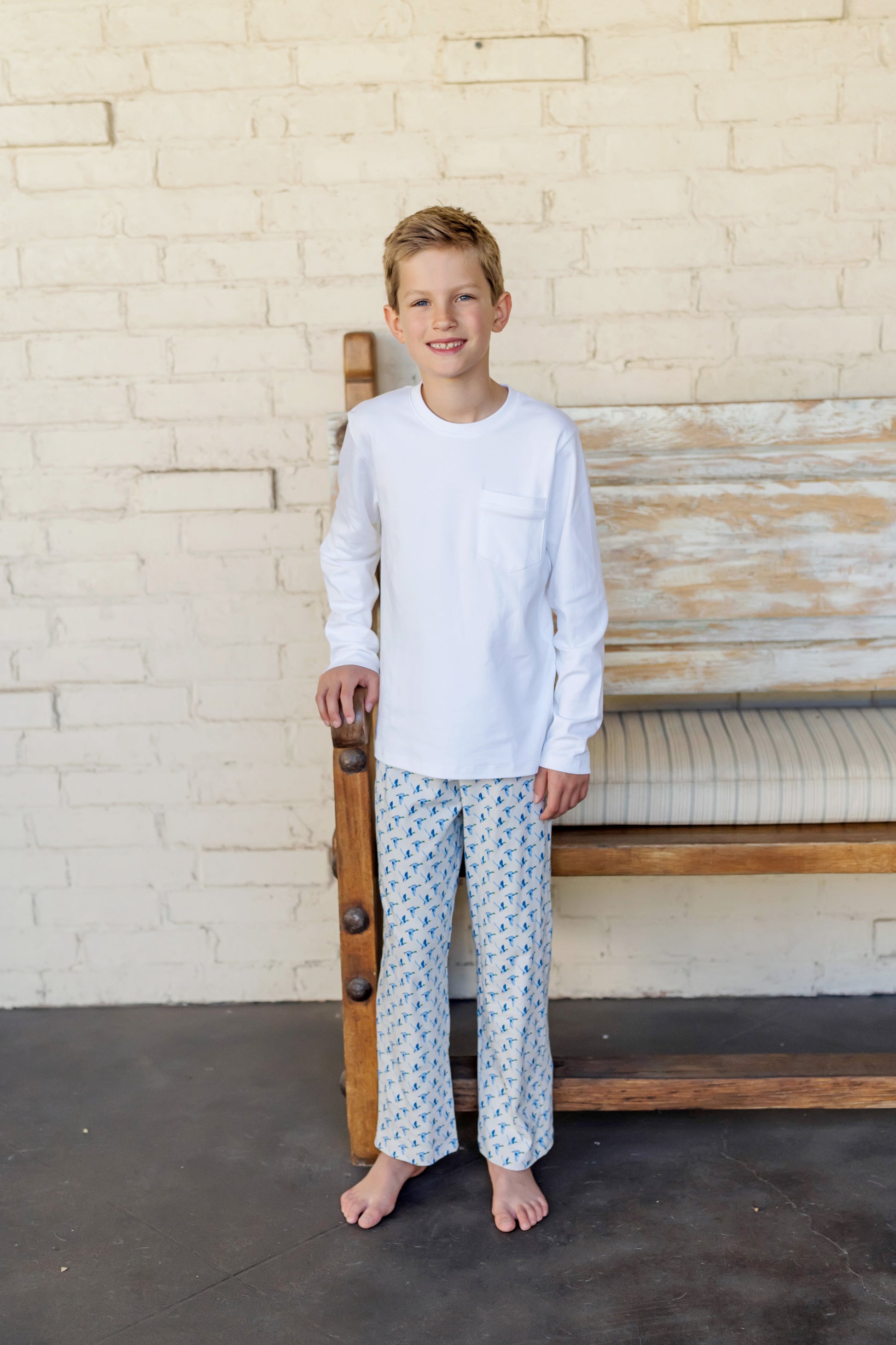 Lila & Hayes Boys Beckett Hang Out Pants - Blue Mallard Ducks