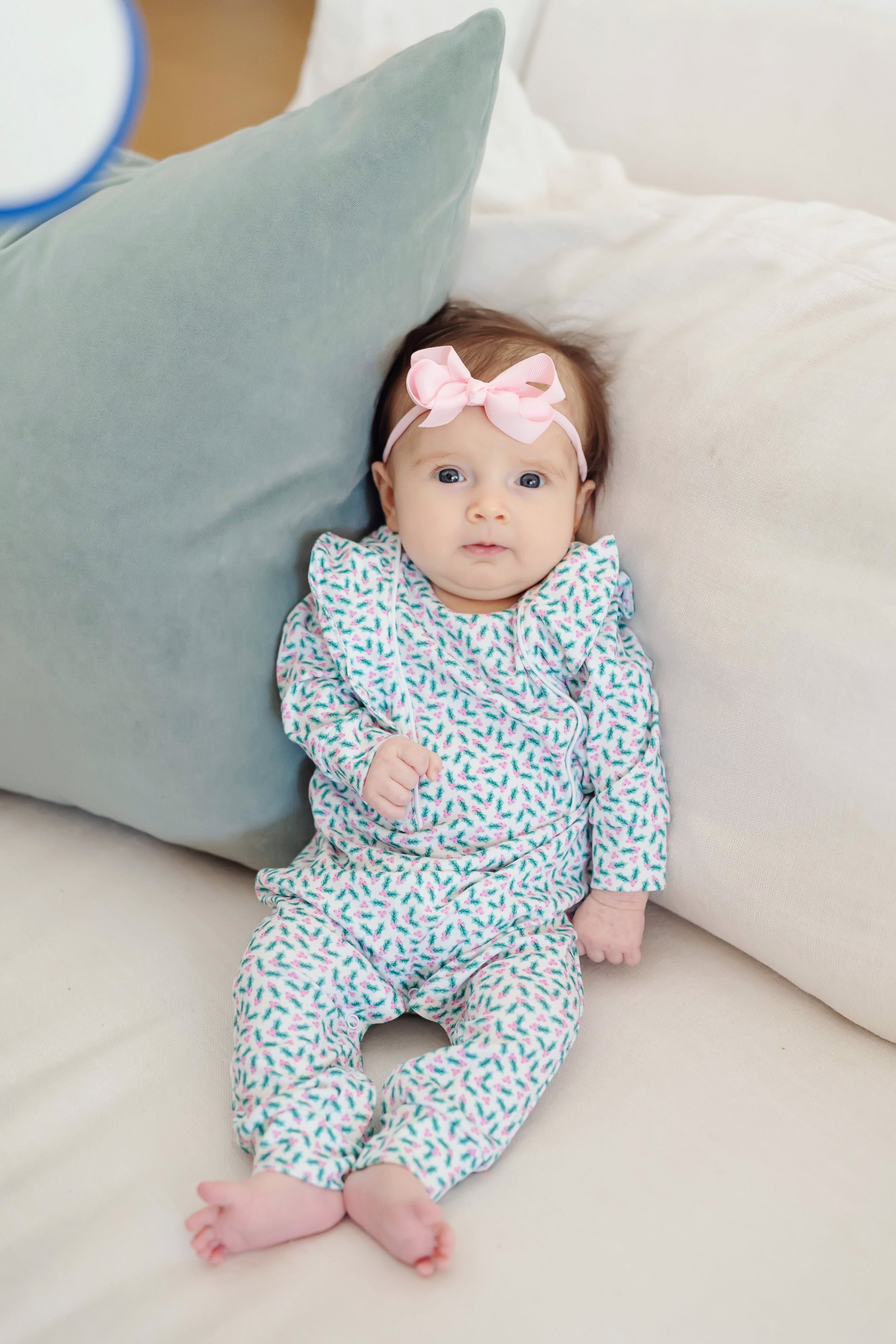 Lila & Hayes Baby Girls Evelyn Romper - Green Holly Holiday
