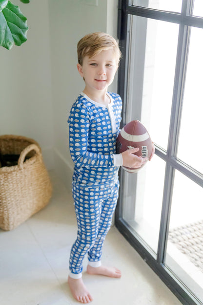 Lila & Hayes Boys Jack Pajamas Set - Blue First Down Football