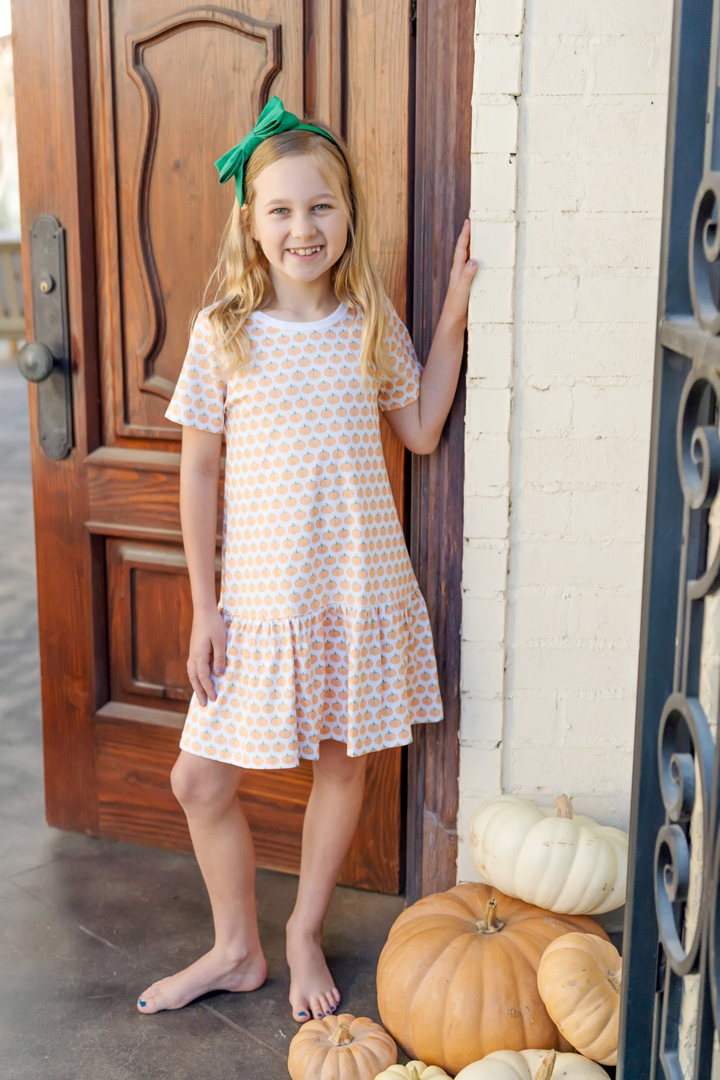 Lila & Hayes Girls Lottie Dress - Orange Harvest Pumpkins by Lila & Hayes
