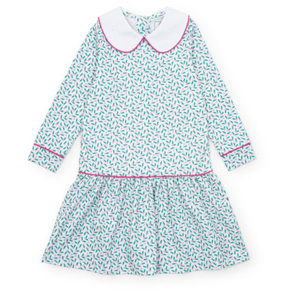 Lila & Hayes Girls Lillian Dress - Peter Pan Collar - Green Holly Holiday by Lila & Hayes