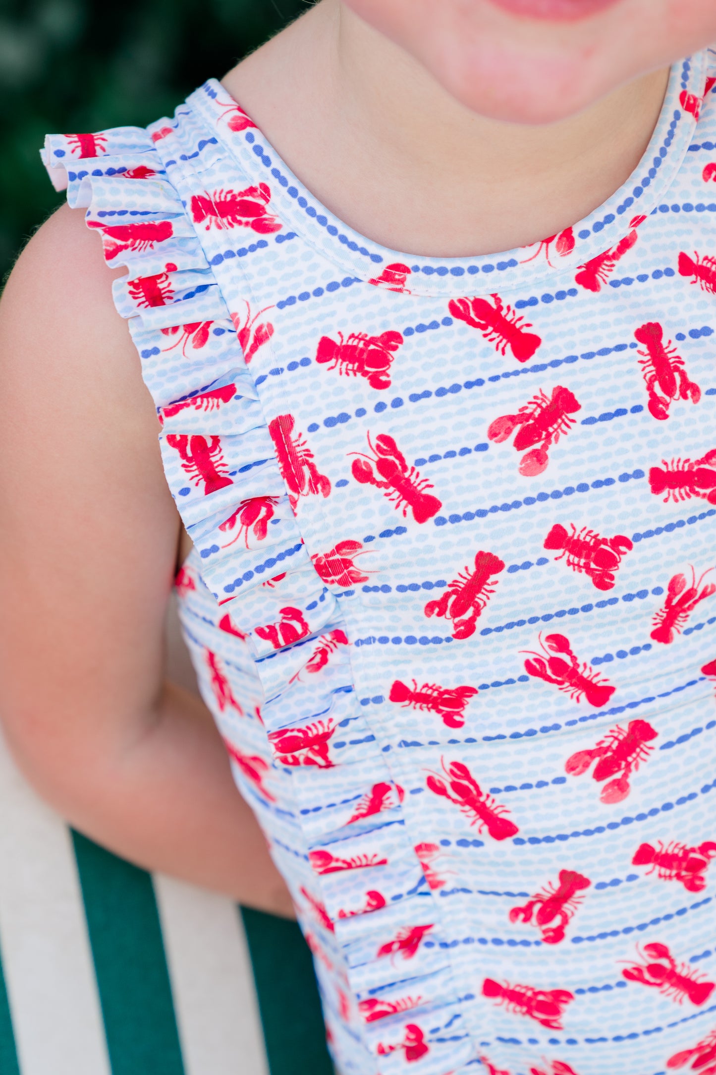 Proper Peony Swim - Girls Red Lobsters Print Ruffle Swimsuit by Proper Peony