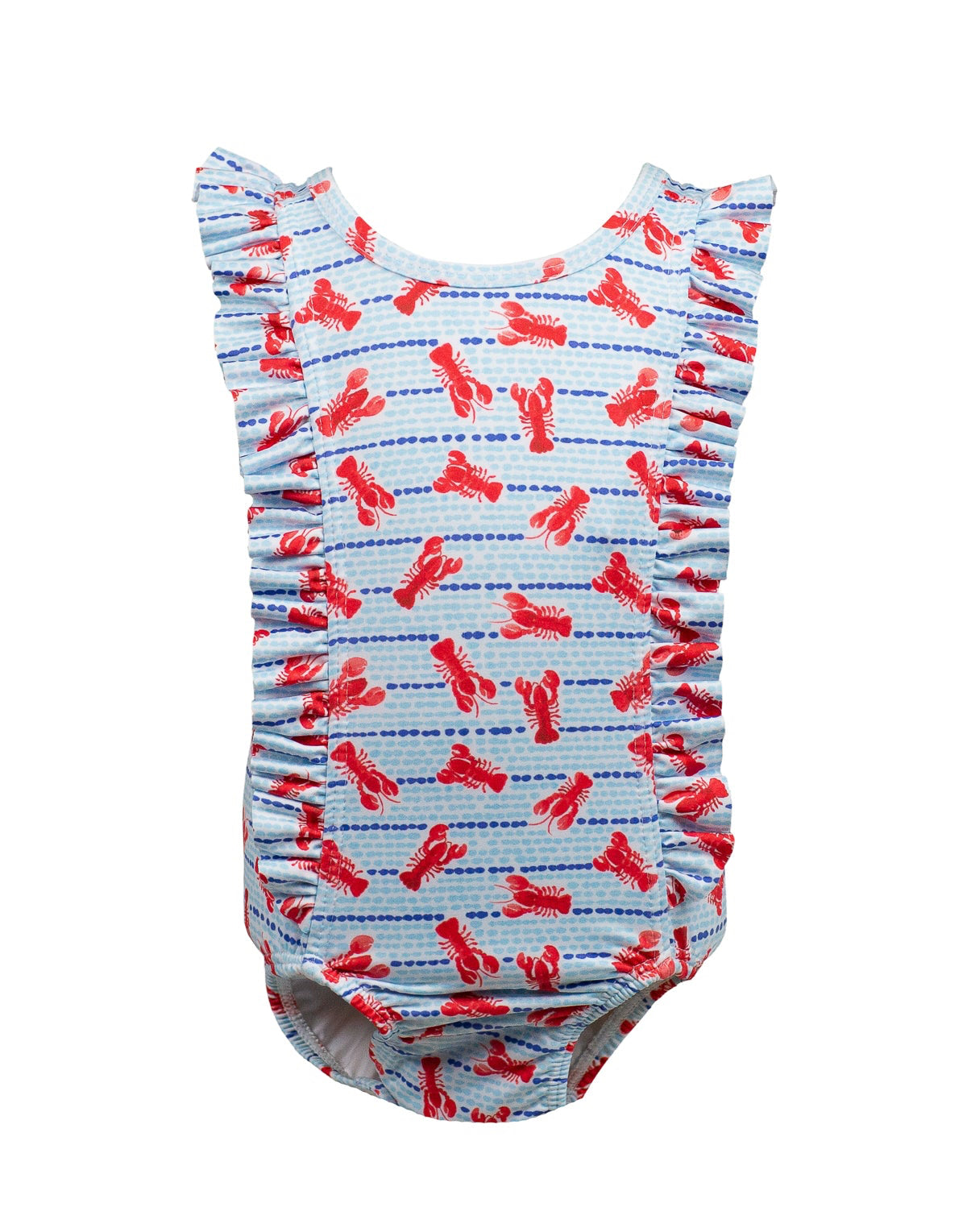 Proper Peony Swim - Girls Red Lobsters Print Ruffle Swimsuit by Proper Peony