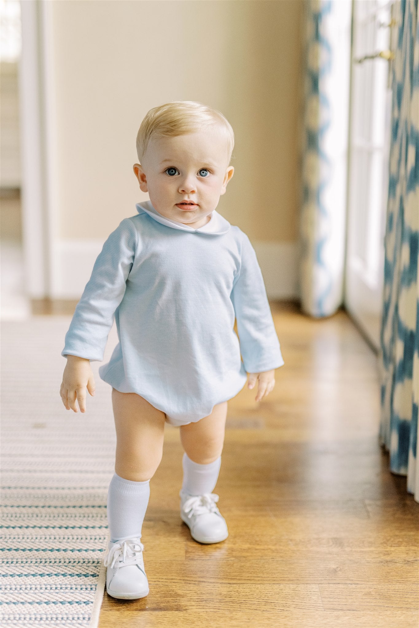 Proper Peony Pima Baby Boys Light Blue Striped Bubble