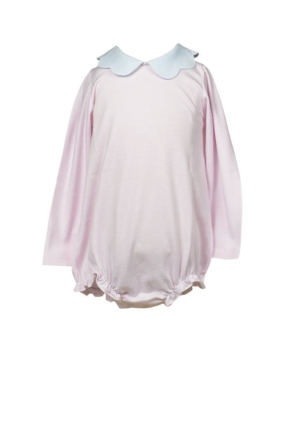 Proper Peony Pima Baby Girls Pink Stripe Bubble - Blue Scallop Collar