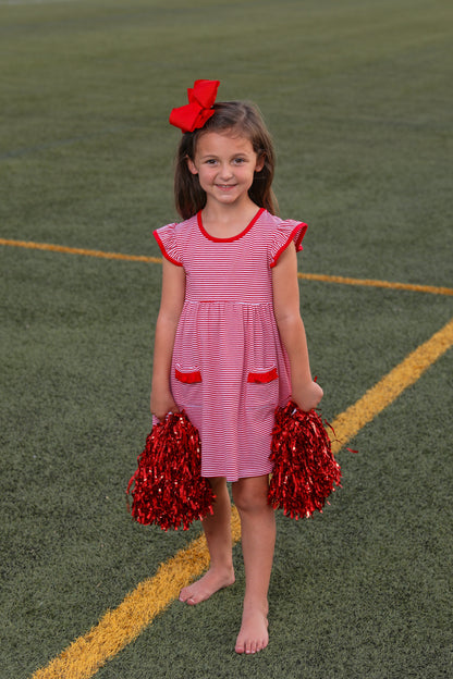 Itsy Bitsy Girls Striped Game Day Dress - Red