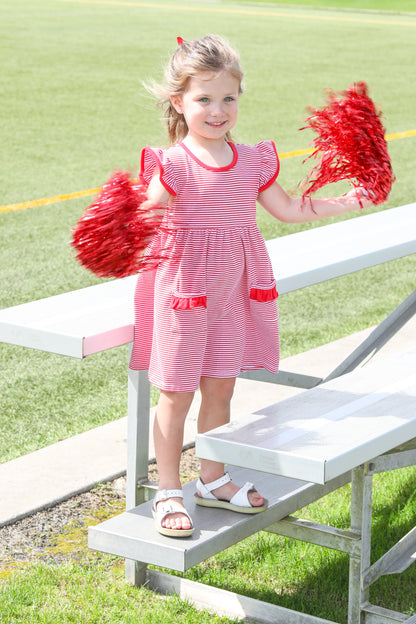 Itsy Bitsy Girls Striped Game Day Dress - Red