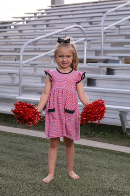 Itsy Bitsy Girls Striped Game Day Dress - Red