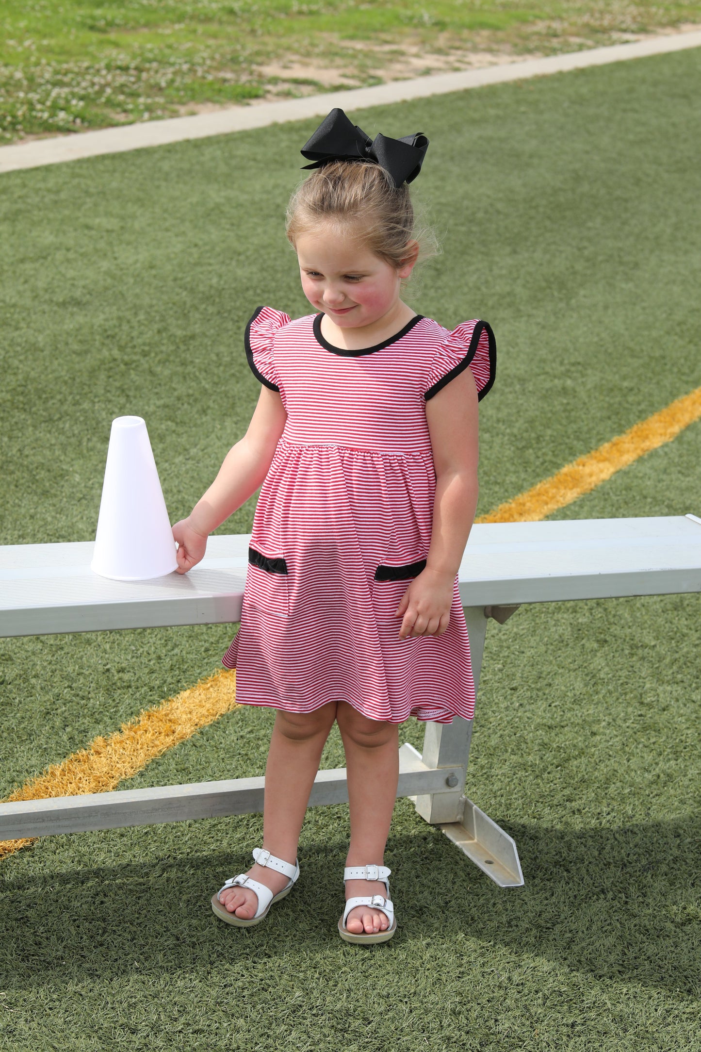 Itsy Bitsy Girls Striped Game Day Dress - Red