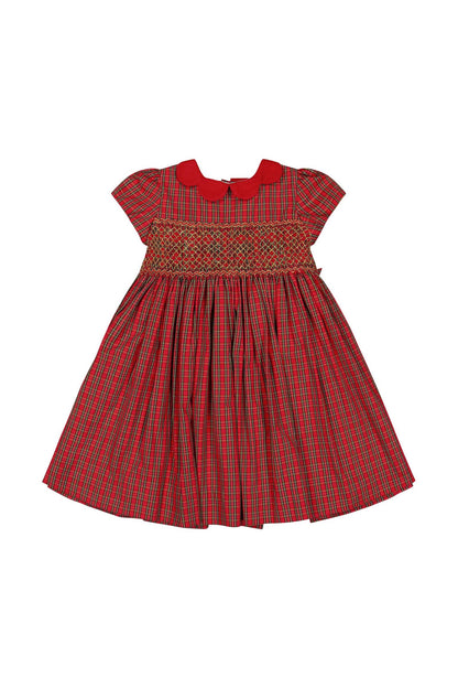 Antoinette Paris Girls Red Holiday Plaid Smocked Marguerite Dress with Red Collar