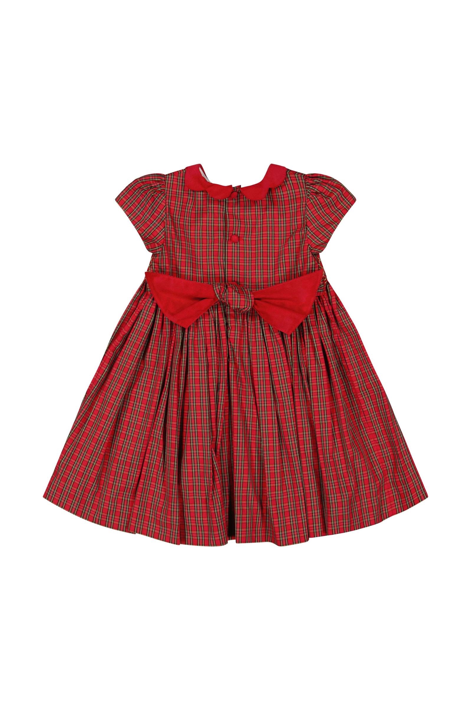 Antoinette Paris Girls Red Holiday Plaid Smocked Marguerite Dress with Red Collar