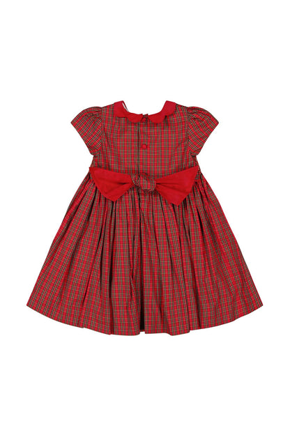 Antoinette Paris Girls Red Holiday Plaid Smocked Marguerite Dress with Red Collar