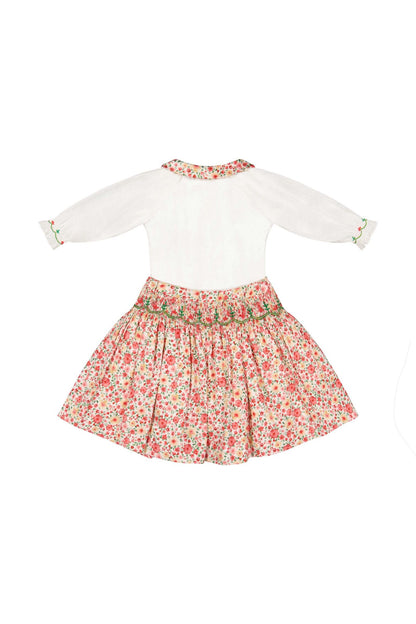 Antoinette Paris Girls Marie Red Floral Smocked Skirt with Blouse