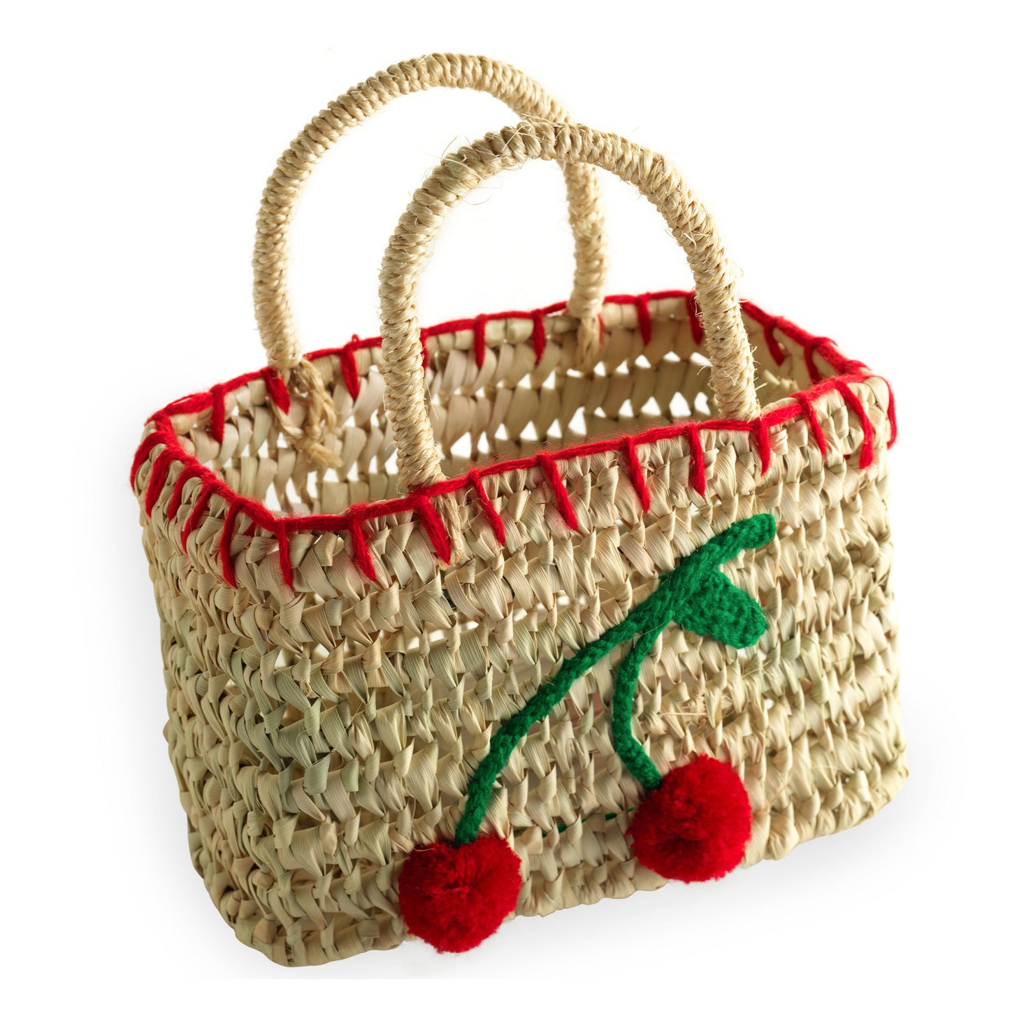 Rachel Riley London Girls Straw Mini Beach Bag - Red Cherry by Rachel Riley
