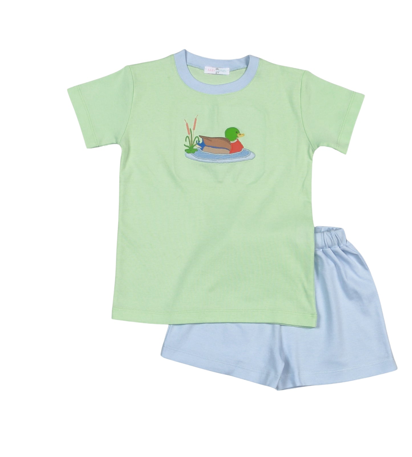 Baby Loren Boys Green Mallard Duck Shirt with Blue Shorts by Baby Loren