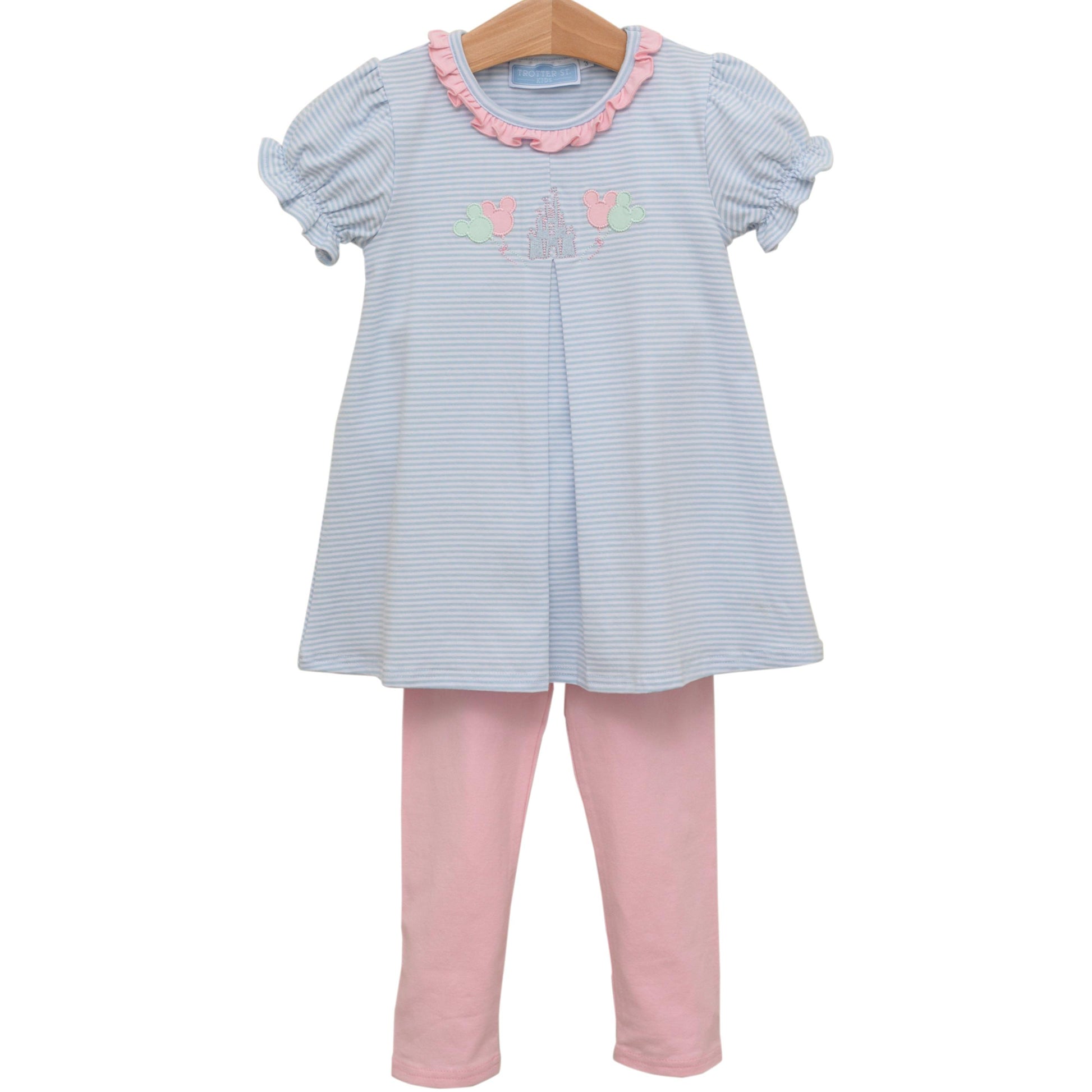 Trotter Street Kids Girls Blue Magical Mouse Top with Pink Leggings