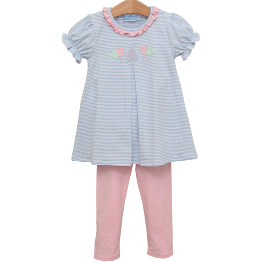 Trotter Street Kids Girls Blue Magical Mouse Top with Pink Leggings