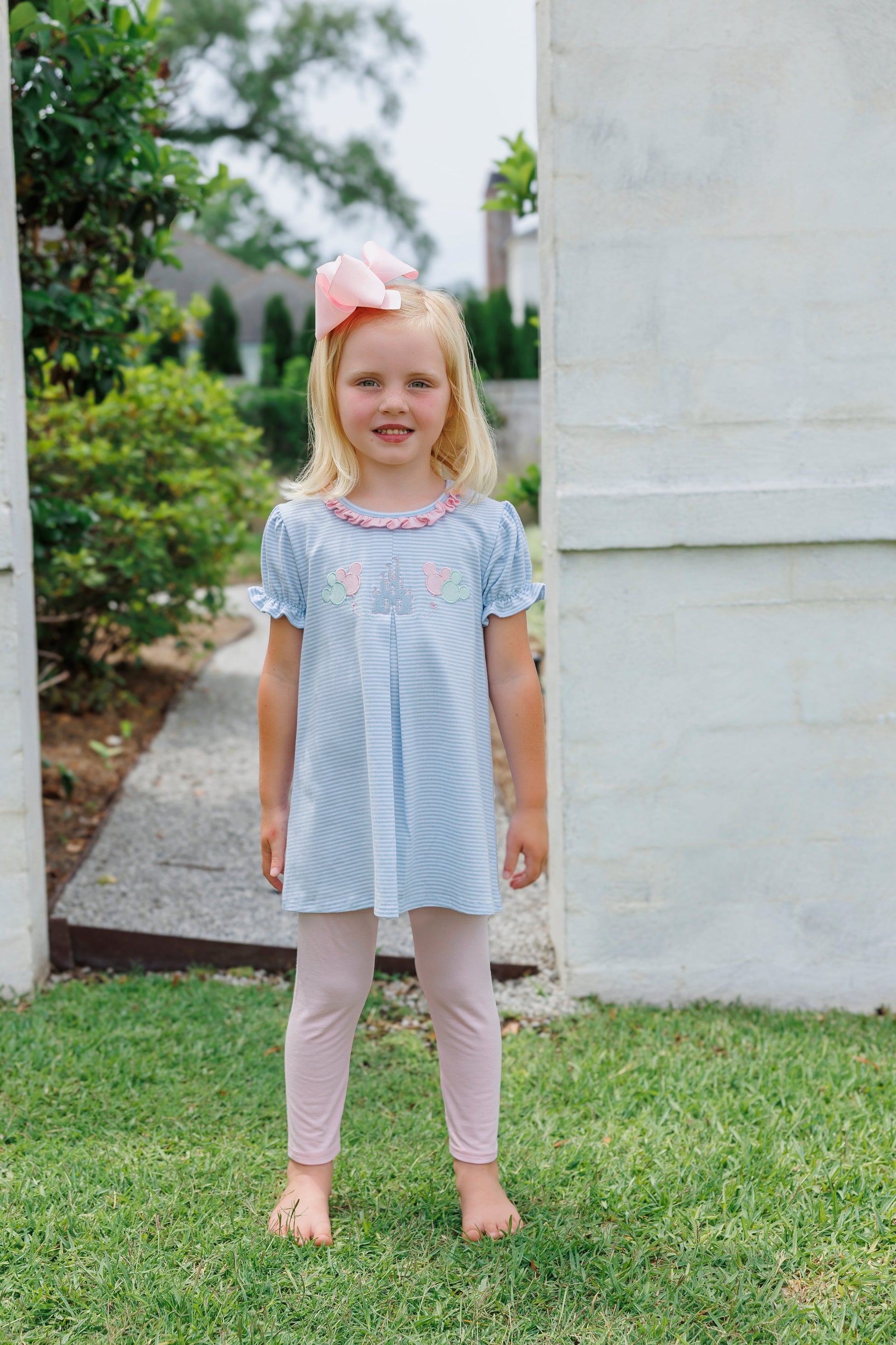 Trotter Street Kids Girls Blue Magical Mouse Top with Pink Leggings