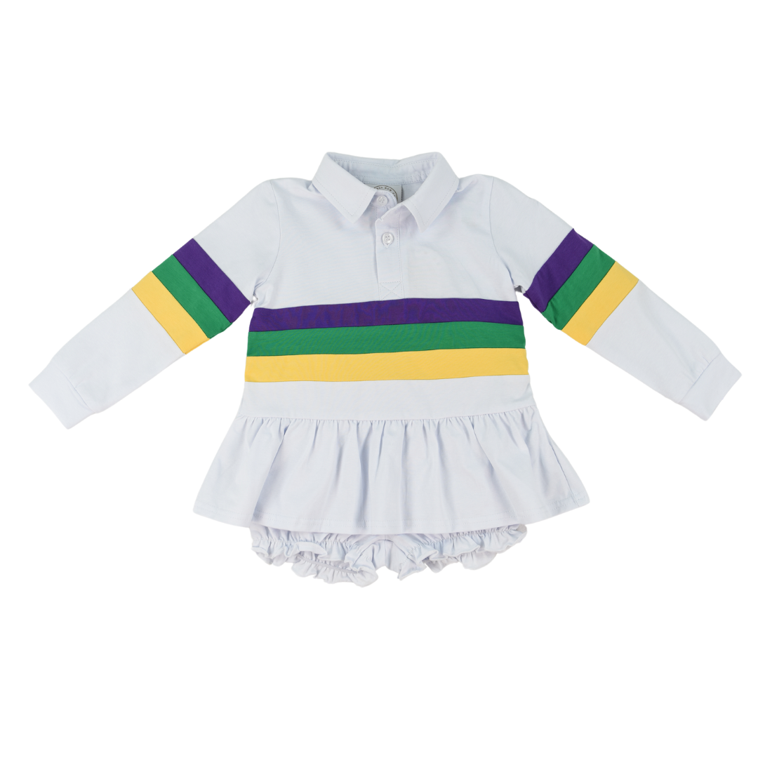 Cypress Row Girls Mardi Gras Rugby Stripes Bubble Shorts Set by Cypress Row