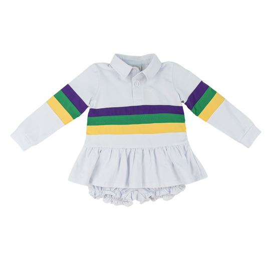 Cypress Row Girls Mardi Gras Rugby Stripes Bubble Shorts Set by Cypress Row