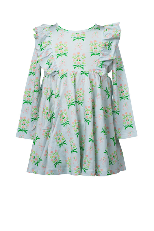 Proper Peony Pima Girls Blue Floral Margot Twirl Dress