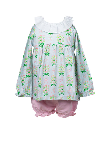 Proper Peony Pima Girls Blue & Pink Margot Floral Bloomers Set