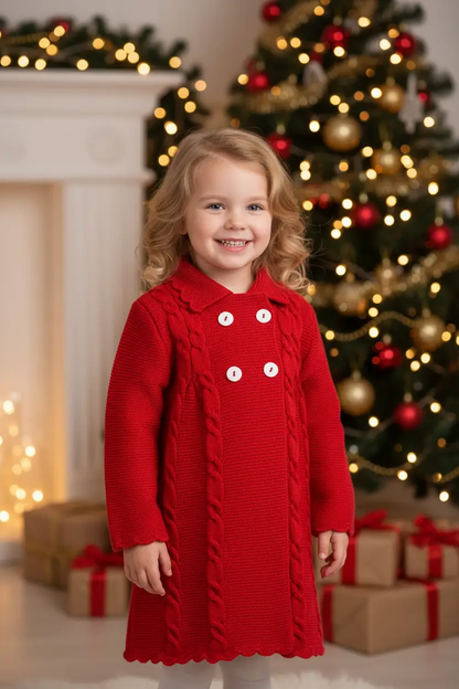 Yellow Lam Girls Red Cable Knit Sweater Dress Coat by Yellow Lamb