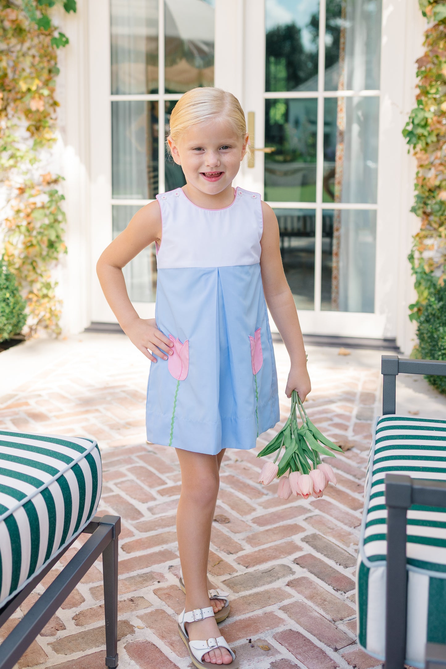 Proper Peony Girls Blue Maude Dress - Tulip Pocket Colorblock by Proper Peony