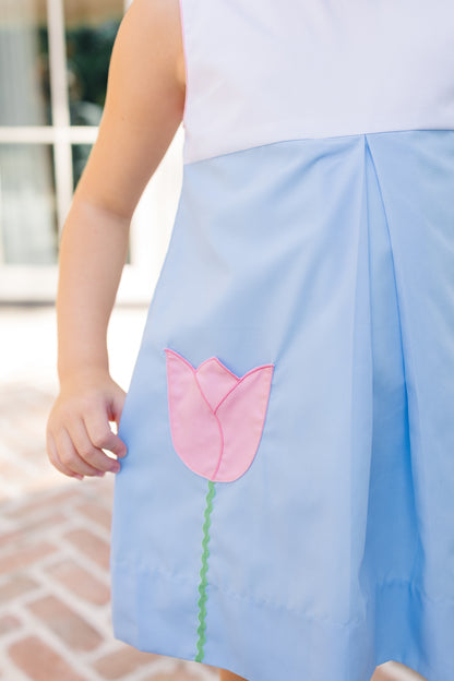Proper Peony Girls Blue Maude Dress - Tulip Pocket Colorblock by Proper Peony