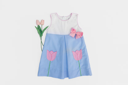 Proper Peony Girls Blue Maude Dress - Tulip Pocket Colorblock by Proper Peony