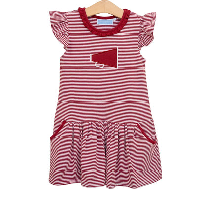 Trotter Street Kids Girls Megaphone Football Game Day Dress - Crimson