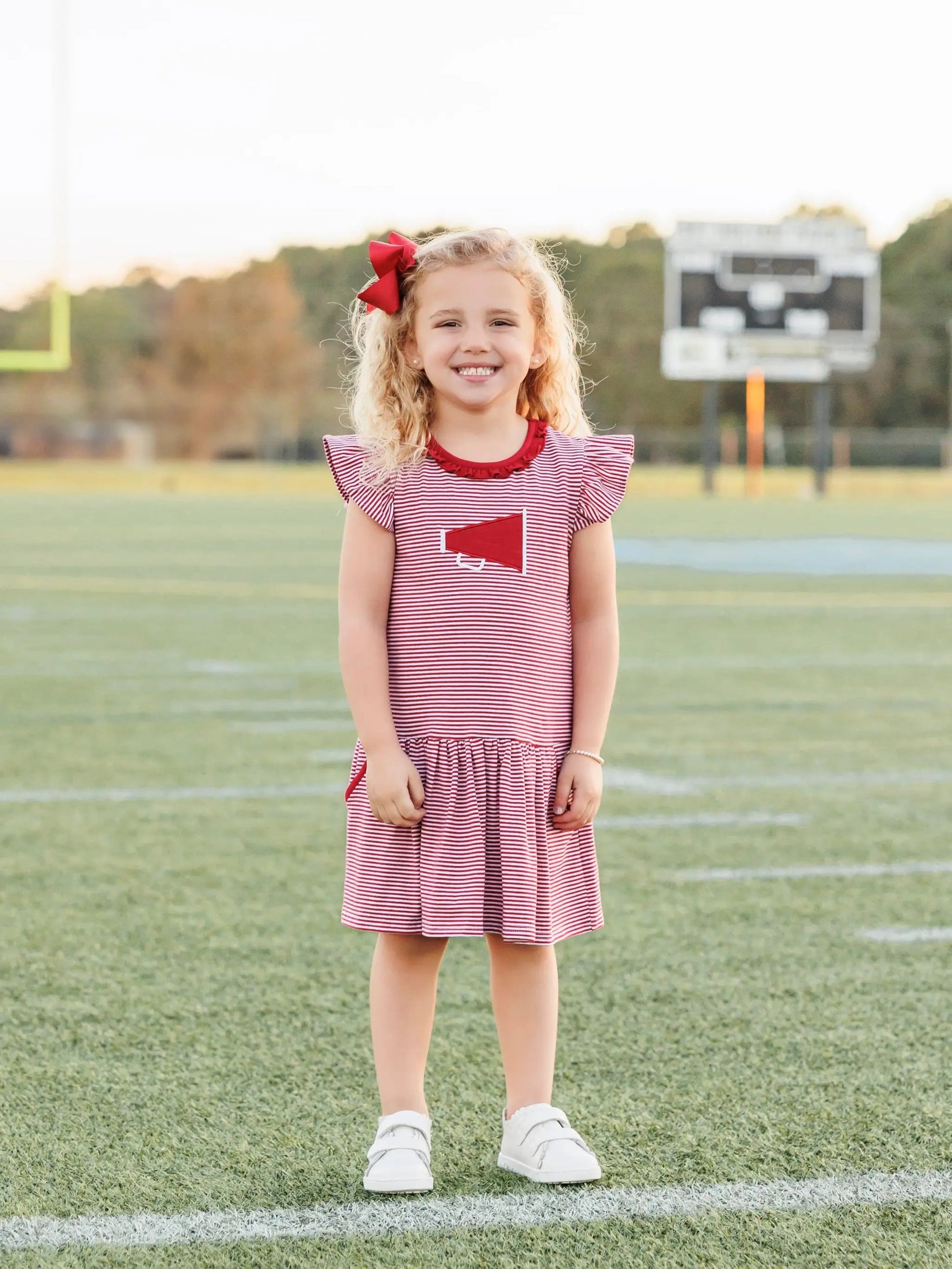 Trotter Street Kids Girls Megaphone Football Game Day Dress - Crimson