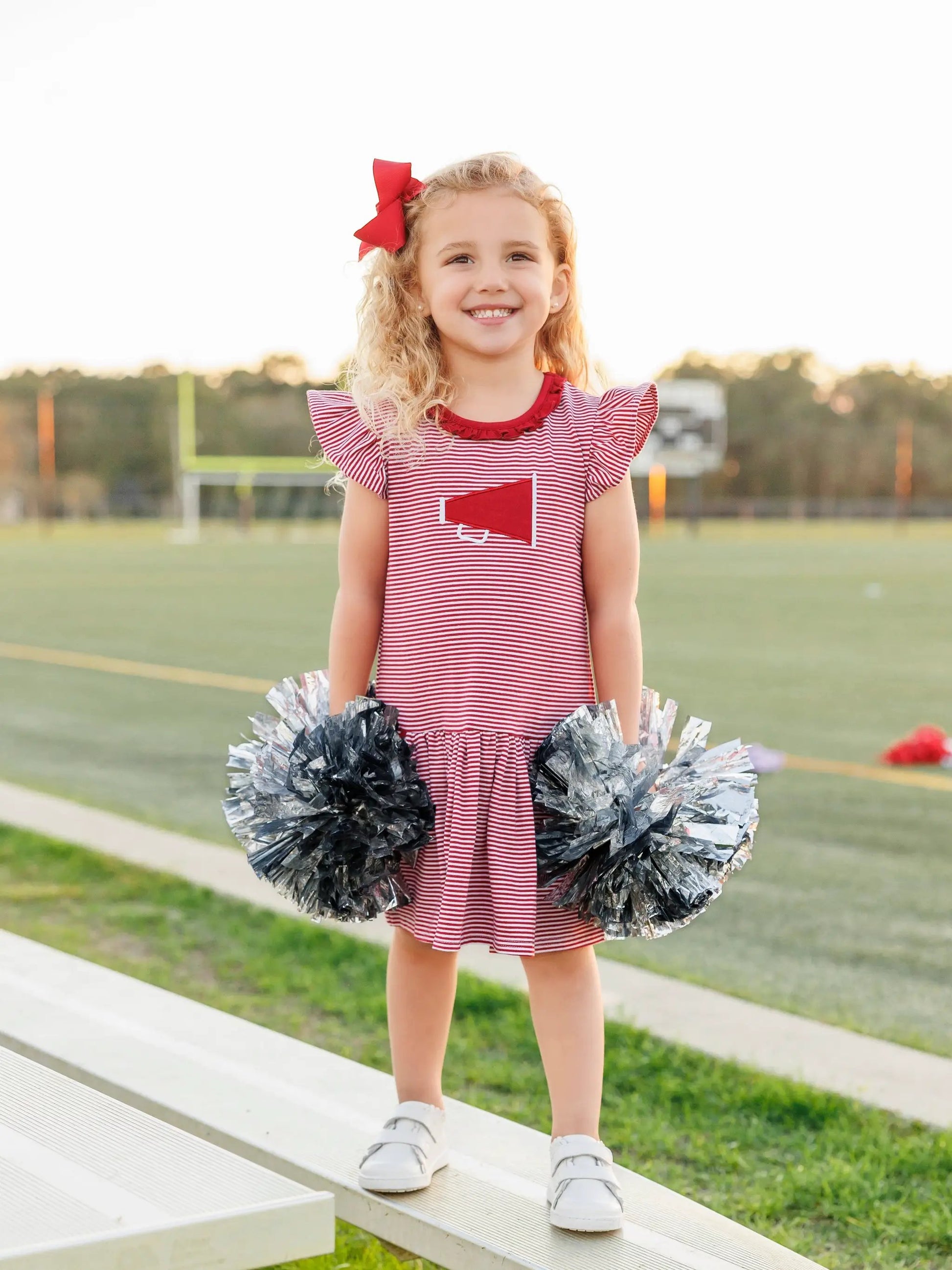 Trotter Street Kids Girls Megaphone Football Game Day Dress - Crimson