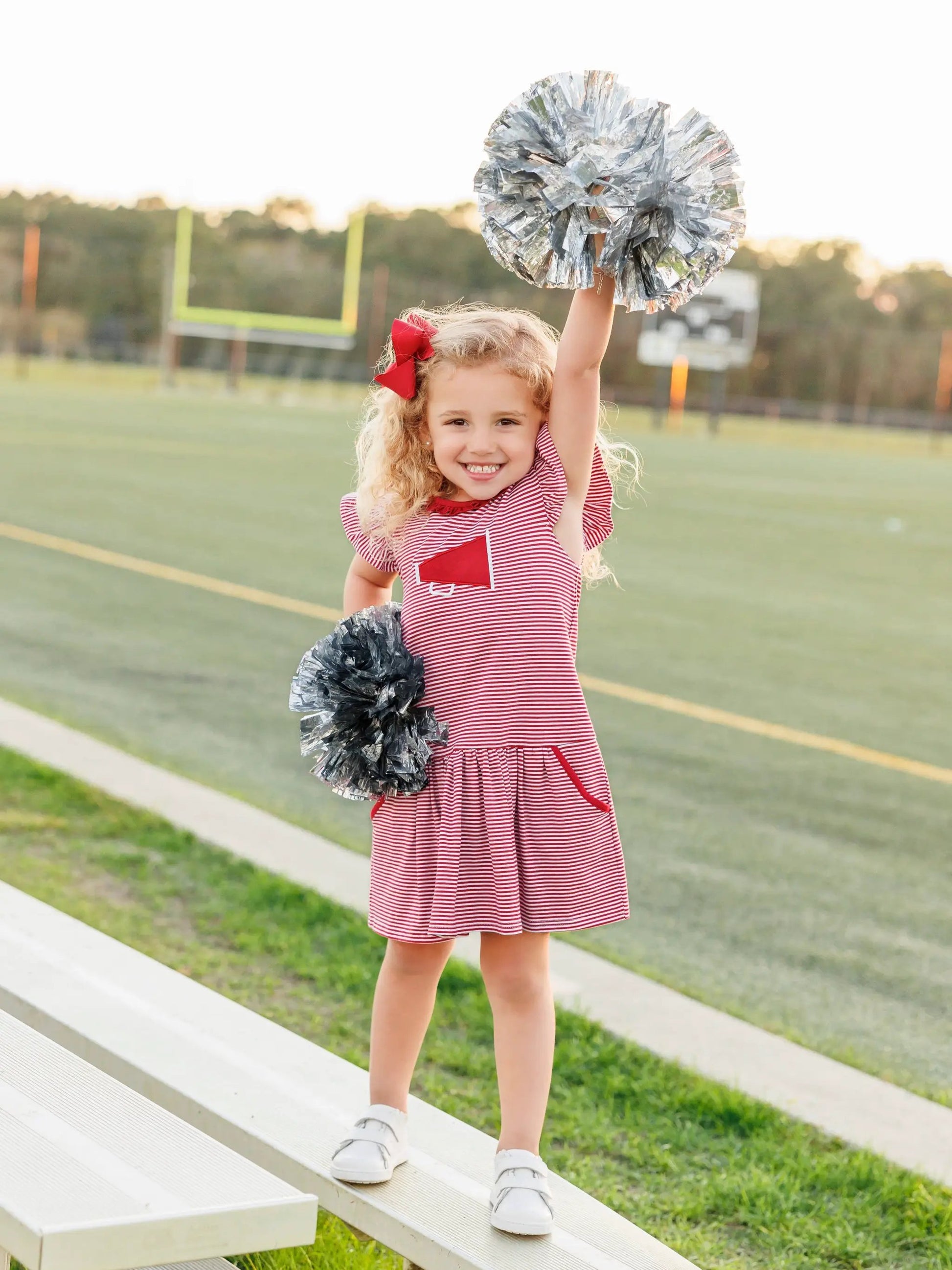Trotter Street Kids Girls Megaphone Football Game Day Dress - Crimson