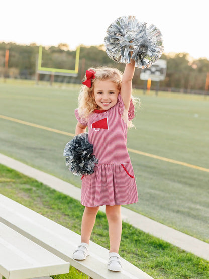 Trotter Street Kids Girls Megaphone Football Game Day Dress - Crimson