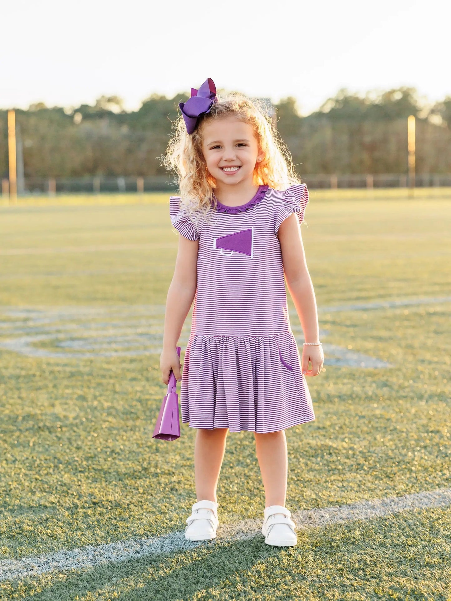 Trotter Street Kids Girls Megaphone Football Game Day Dress - Purple