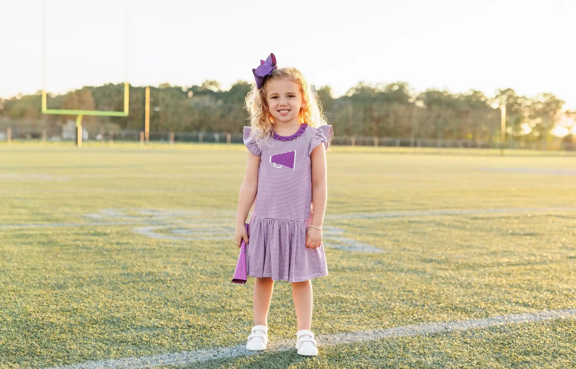 Trotter Street Kids Girls Megaphone Football Game Day Dress - Purple