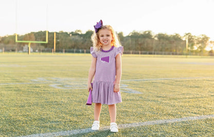 Trotter Street Kids Girls Megaphone Football Game Day Dress - Purple