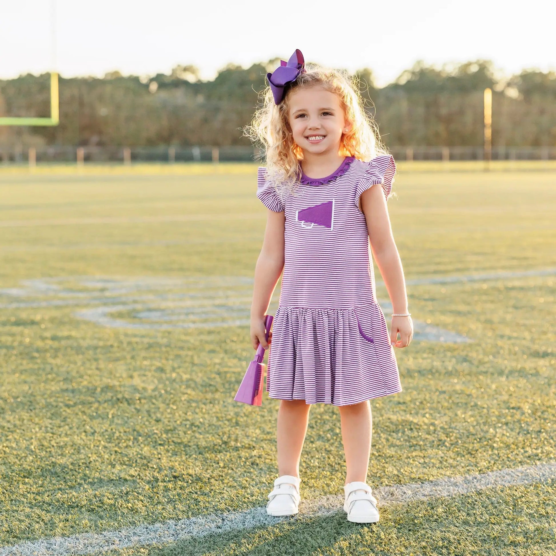 Trotter Street Kids Girls Megaphone Football Game Day Dress - Purple