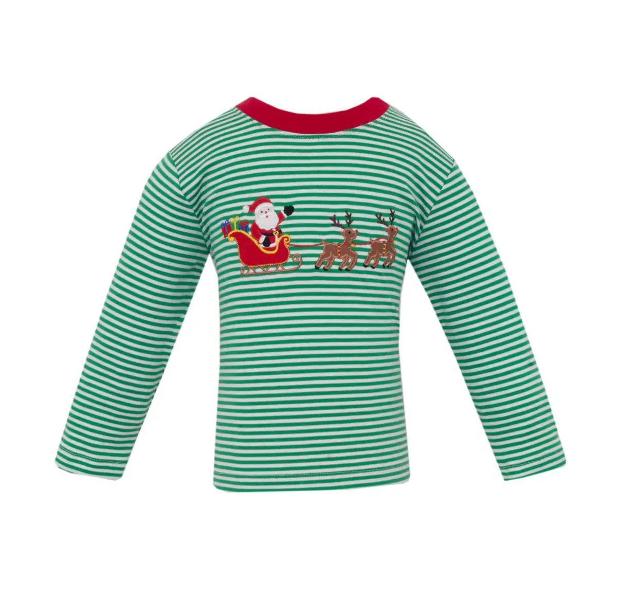 Claire & Charlie Boys Green Knit Stripe Santa Sled Long Sleeve Shirt by Claire & Charlie