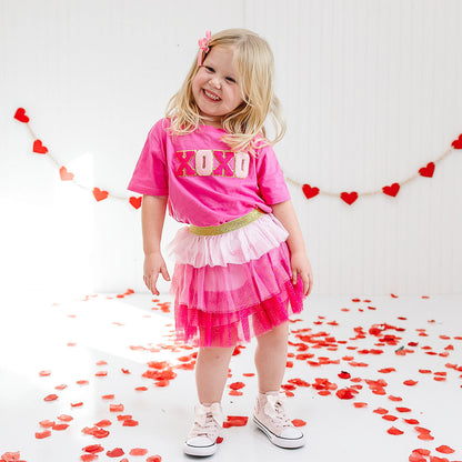 Sweet Wink Girls XOXO Patch Valentine's Day Short Sleeve T-Shirt - Raspberry by Sweet Wink