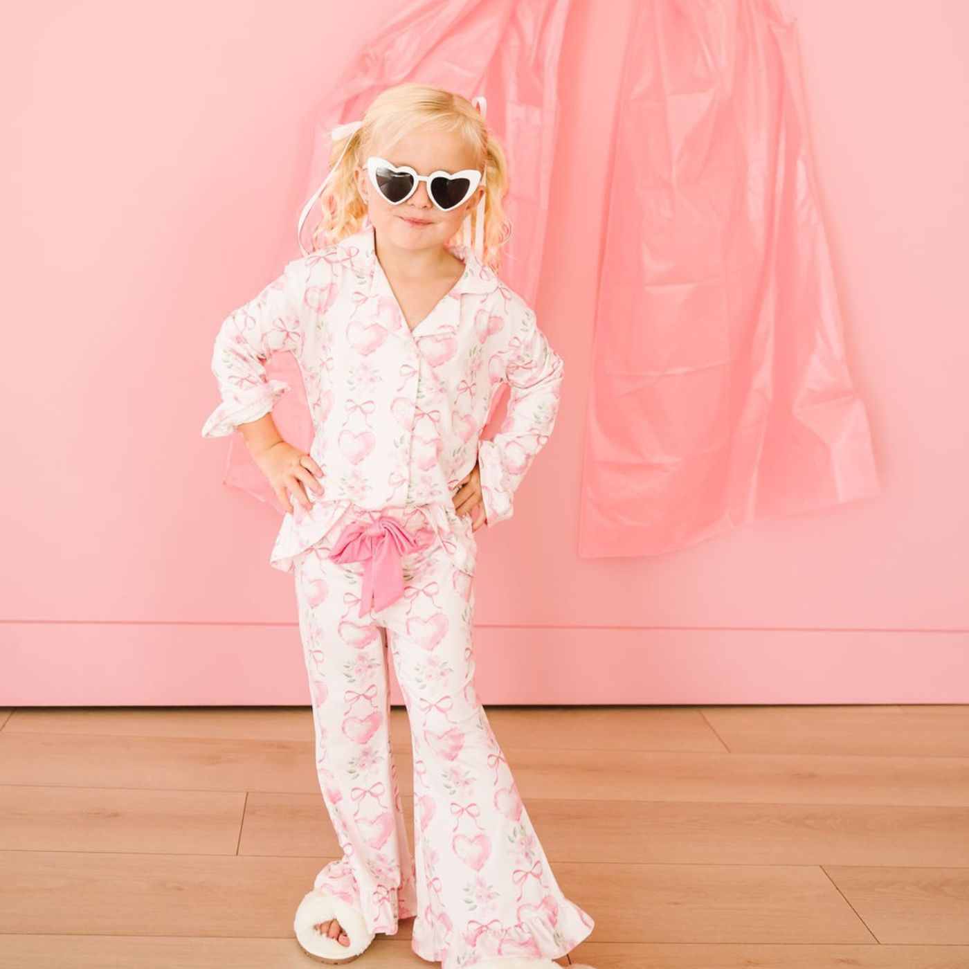 Sweet Wink Girls Pink Heart Floral Trellis Valentine's Day Lounge Set