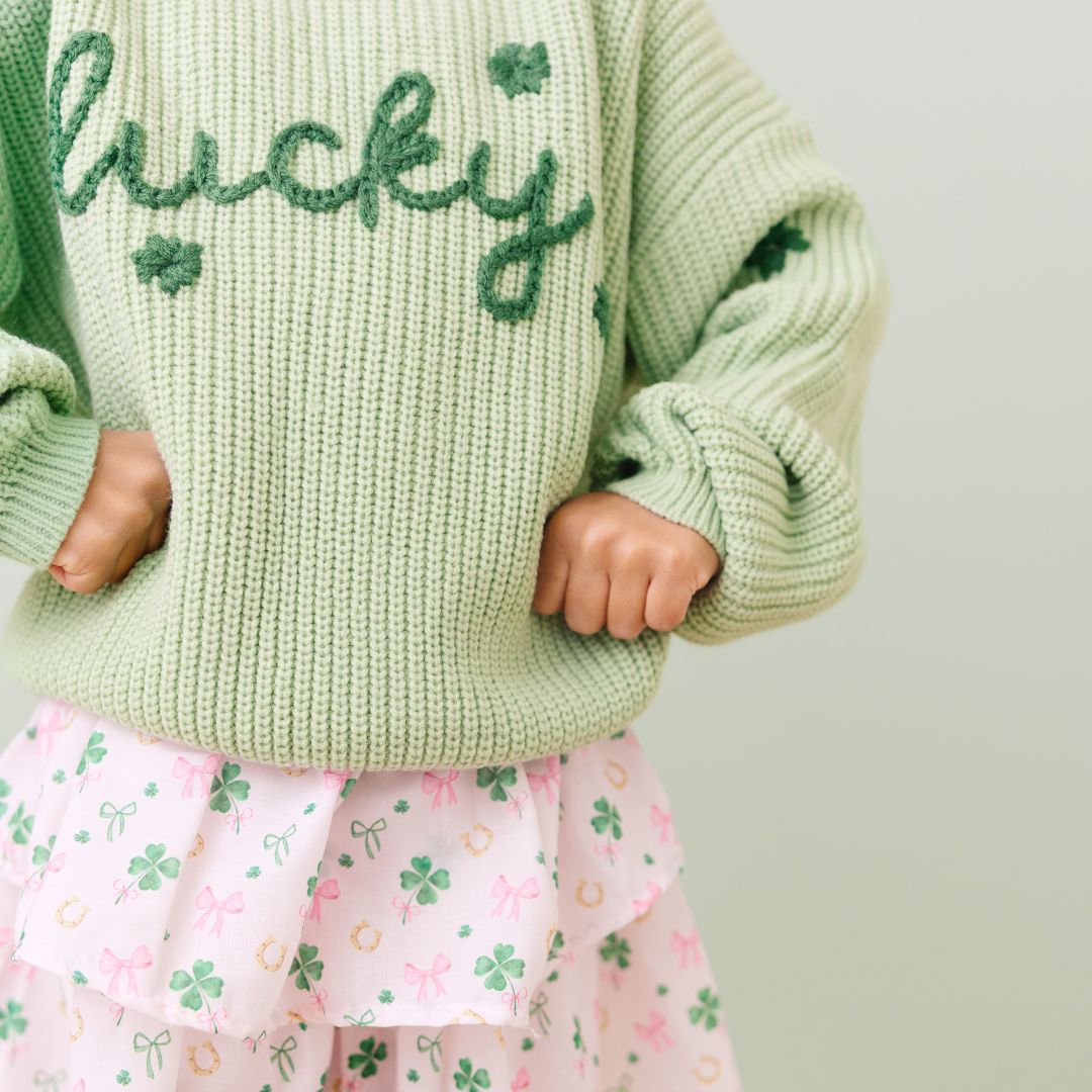 Sweet Wink Girls Green Lucky Shamrock St. Patrick's Day Knit Sweater by Sweet Wink