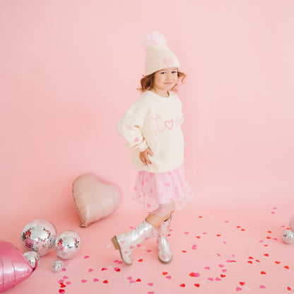 Sweet Wink Girls Ivory Ditsy Love Valentine's Day Knit Sweater by Sweet Wink