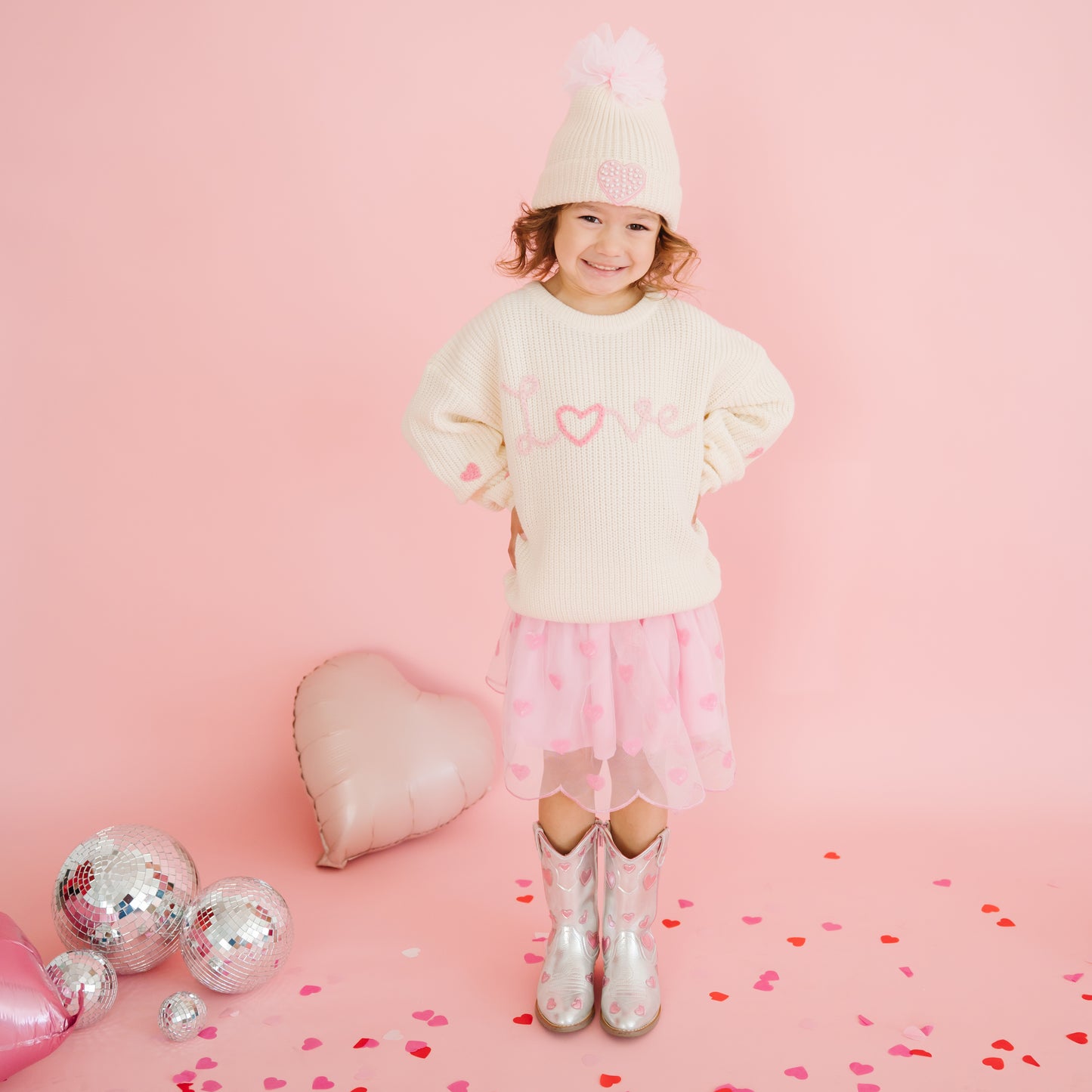 Sweet Wink Girls Ivory Ditsy Love Valentine's Day Knit Sweater by Sweet Wink