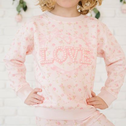 Sweet Wink Girls Pink Rose Floral Love Patch Sweatshirt - Pink by Sweet Wink